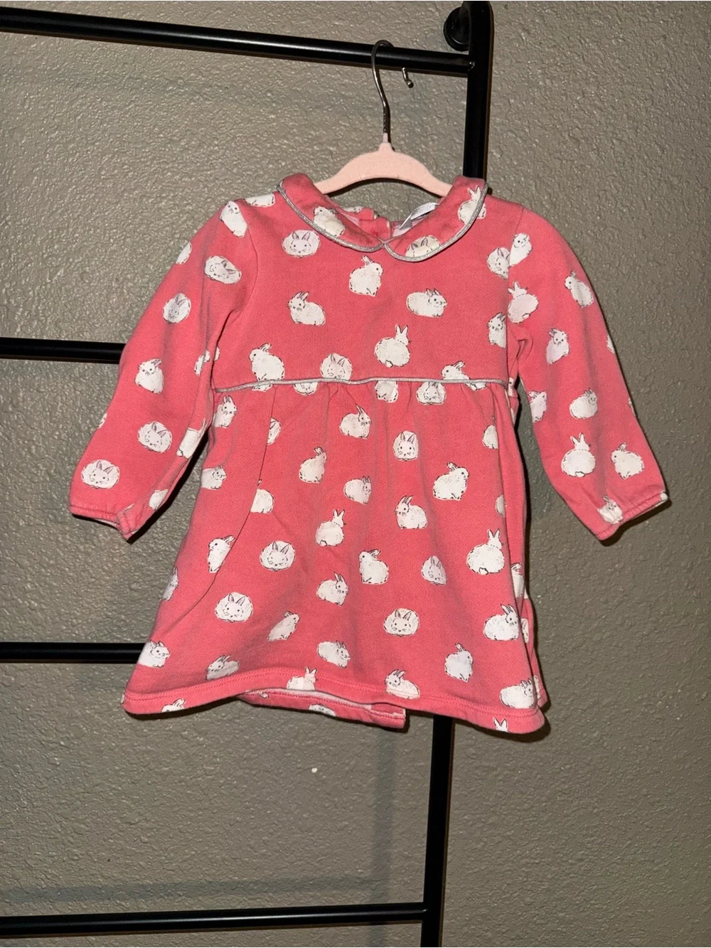 Baby Boden Pink Baby Dress with White Bunny Print
